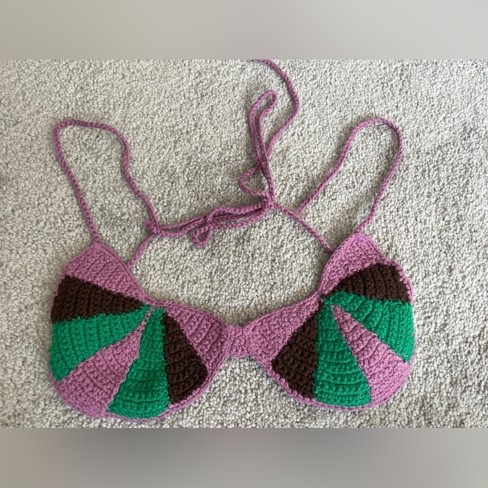 NWT ZARA|| Rainbow Crochet Bralette Bathing Suit Top, Size Small - Picture 3 of 8